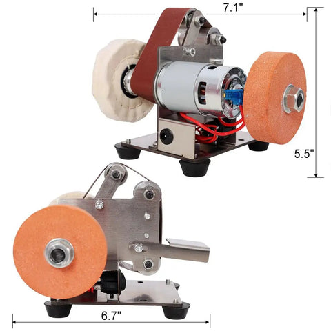 Amzxplore Mini Belt Sander With Seven Speed Adjustments And Knife Sharpener Includes 20 Sanding Belts Compact Bench Grinder Polisher for metal and wood.
