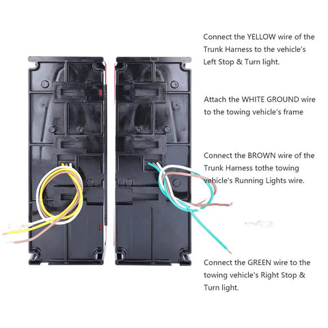 Back view wiring diagram of 2 Pack 12V LED Submersible Low Profile Rectangular Trailer Lights Kit With Stop Turn Running Lights And License Plate Illumination