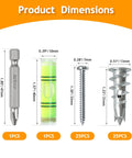 Product Dimensions of Built Tough Heavy Duty Zinc Alloy Drywall Anchors With Self Drilling Screws, showcasing tool sizes.