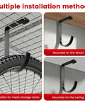 Heavy Duty Bike Hooks For Garage Ceiling Mount Rack Six Pack Add On Storage Flat Hook Accessory installed on racks