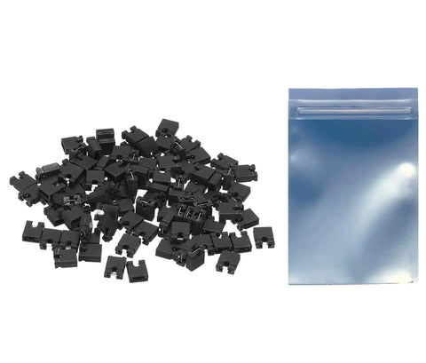 100 Pack Black 2.54mm Jumper Caps For PCB Headers Open Top Jumpers For Gearheads 2-Terminal Blocks Short Circuit Prevention And Easy Configuration Great For Prototyping Troubleshooting And Quick Configuration Tweaks In Electronics Projects. black 2.54mm jumper caps in a bag