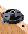 Self Centering Doweling Jig For Straight Holes Handheld Drill Guide with adjustable feet on wood board