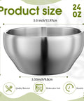 Heavy Duty Double Insulated Stainless Steel Mixing Bowls 12 Piece Bulk Set 24 Oz shown with dimensions of 5.5 inches by 3.55 inches.