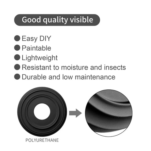 Matte Black PU Ceiling Medallion For Light Fixtures And Ceiling Fans, Twelve And A Quarter Inch Outer Diameter, Four Inch Inner Diameter