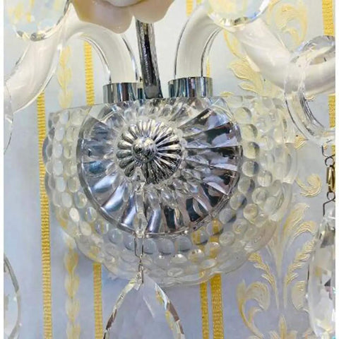 Fresh Modern European Crystal Wall Sconces For Living Room And Bedroom Bedside Entrance Hallway Staircase Vanity Backdrop 40X46Cm close-up of glossy crystal base