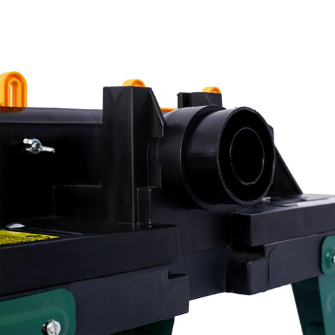 Heavy Duty Benchtop Router Table Featuring Dual Extension Wings And Smooth Glide Fence With Reliable Motor Mounts For Badass Woodworking Projects And Killer Shop Setup Today close-up of dust port attachment.