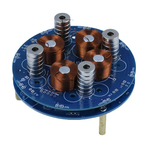 Levitation DIY Kit For Electronics Enthusiasts Self Rotating Demonstration And Fun Tech Accessory Pack Includes Soldering Practice Circuit Board Components For Students And Makers Great STEM Project Tool, blue PCB with copper coils and magnets