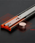 Stainless Steel Drawer Slide 10 To 20 Inch Soft Close Three-Section Cabinet Track Rail For Kitchen Office And Workshop Drawers close-up
