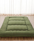 Japanese Floor Mattress Twin Roll Up Futon with Portable Storage Bag and Washable Cover Thick Tatami Mat in green color