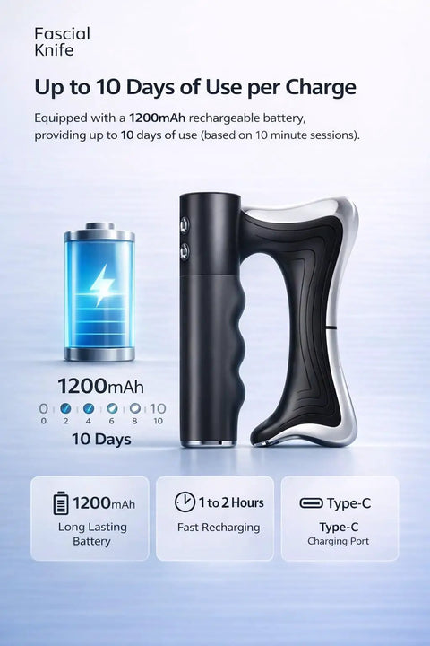 Motorized Heated Muscle Scraper Tool For Fascia Release And Full Body Contouring, black handle, 1200mAh battery indicator