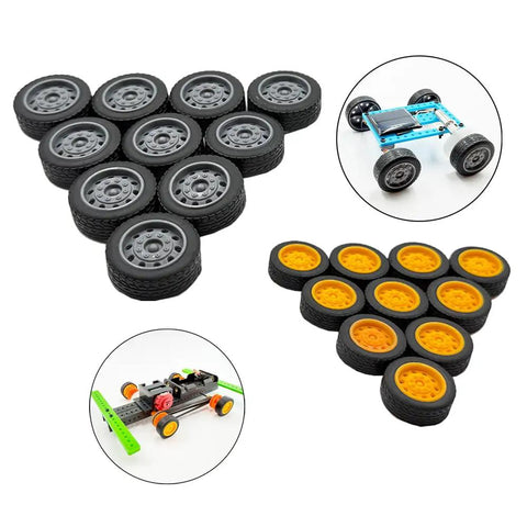 40 Piece Toy Wheel Set With 20 Metal Shafts For DIY Model Cars Trucks Robots And Helicopters Rubber Wheels In 21mm And 27mm