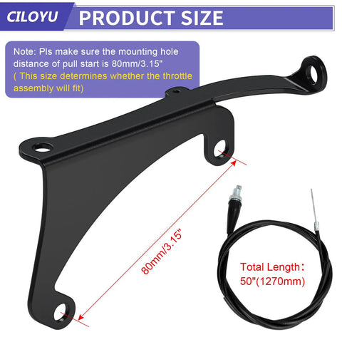 Mini Bike Throttle Linkage Kit For Predator 212cc And 224cc Engines, Easy Mount For GX160 GX200 Clones, Predator 212 Hemi, Harbor Freight Models, Powerhorse 208cc, DuroMax XP And More. black steel bracket and 50-inch cable