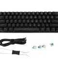Badass Portable 61 Key Mechanical Gaming Keyboard With Vivid Led Backlight Ultra Compact 60 Layout Usb C Cord Responsive Switches, with detachable type C cable and switches.