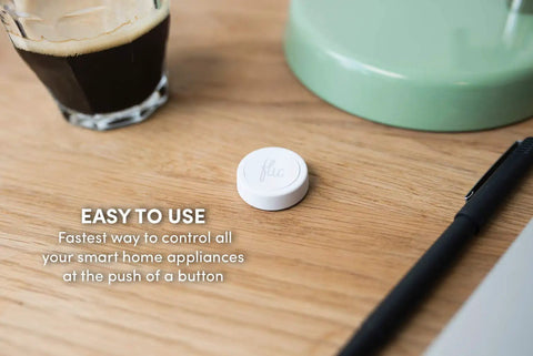 Smart Button Starter Kit LR That Triggers Alexa Routines And HomeKit Scenes With Push Double Push And Hold Actions on desk