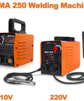 Portable 250A MMA Arc Welder Inverter Welding Machine Dual Voltage 110V 220V Mini Electric Welder for Home Garage, orange body