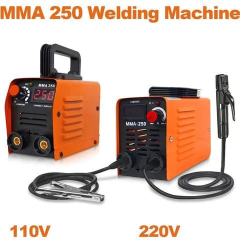 Portable 250A MMA Arc Welder Inverter Welding Machine Dual Voltage 110V 220V Mini Electric Welder for Home Garage, orange body