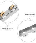 Heavy Duty Sliding Door Window Pulley Wheel With Double Bearing Track Guide Roller For Hassle Free Wardrobe Fixes Slick Glide Action And Rock Solid Performance showing brass and steel track with easy installation.