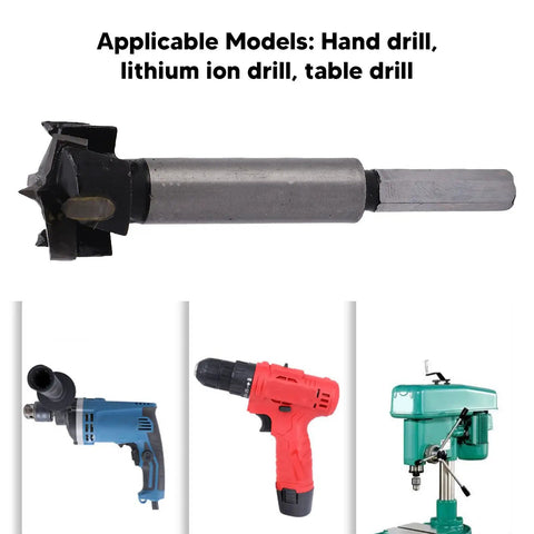 Workhorse Forstner Bit Set Featuring Rock Solid Cemented Carbide Tips That Knock Out Crisp Wood And Plastic Hinge Slots Without Breaking A Sweat Compatible With Hand Electric And Table Drills on a hand drill.