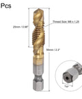 Combo Drill And Tap Bit Set One Quarter Inch Hex Shank M8 By One Point Two Five Metric Titanium Coated High Speed Steel 4341