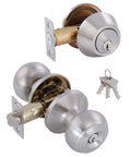 Keyed Alike Deadbolt And Door Knob Set With Single Cylinder Lock In Satin Nickel Finish For Front Door, keys included