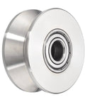 Tough V Groove Pulley Wheel Built For Dead Quick Fit On Linear Rails With Zero Drag Turn Across Heavy Conveyor Tracks Made From Solid 201 Stainless Steel For Killer Rust Shielding Durability Measuring Ten Mm Bore By Sixty Eight Mm Thickness.