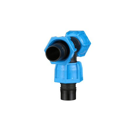 Front view of Watts ANKA 1 in x 1 in x 1 in high-pressure poly-pipe tee with blue tapered-nut seals