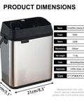 Automatic Portafilter Cleaner And Electric Knock Box Set With Two 58 Mm Scrapers And Pro Brush For Slick Daily Espresso Care and No Stress Backyard Barista Setup In Silver dimensions and specifications display.