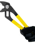 Person holding Water Pump Pliers With Soft Resin Jaws And Built In Spring 12 Inch Adjustable Pliers For 22 To 70 Millimeter External Diameter
