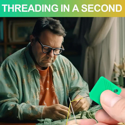 Person using Automatic Needle Threader Kit For Hand Sewing And Embroidery, No Fuss Threading With Any Needle Size, great for shaky hands.