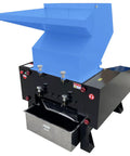 Industrial Grade Plastic Shredder And Grinder Crusher For Bottles Barrels Wood And Nylon, Heavy Duty, front view, blue hopper