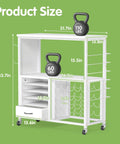 Side view of Cricut Compatible Craft Storage Cart With Vinyl Roll Holder And Drawers showing dimensions and weight capacity.