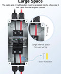 Pro Grade Solar Panel Disconnect Switch And 10 Amp DC 1000V RV Circuit Breaker Box With IP66 Weather Seal for easy wiring access.