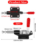 4 Pack Push Pull Toggle Clamps Delivering Badass 500 Lb Holding Power With Quick Release Stroke Action Heavy Duty Professional Grade For Woodworking And Welding Projects, various sizes and dimensions shown.