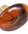 Natural Orange Stripes Agate Stone Drawer Knob Set With Screws, oval shape, close-up view showing agate pattern and copper base.