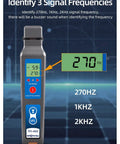 TFI-40V optical fiber identifier with VFL LED; handheld gray device with blue panel, Orientek label, displaying 270 Hz.