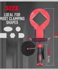 Image of 13 Ft Belt Band Clamp For Woodworking Quick Release Frame Clamp with red 90-degree corner pieces shown with dimensions.