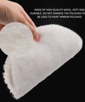 Close-up of white wool pad from Waffle Foam Buffing Pads 6 Inch Kit 7 Pcs For Car Polisher DA RO GA Backing Plate Compatibility.