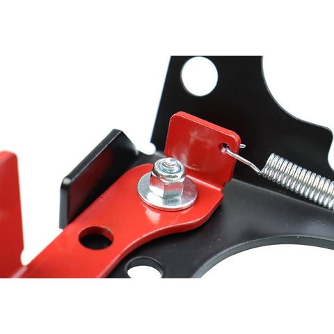 Close-up of Beefed Up Heavy Duty Spring Parking Brake Accessory for RZR and Ranger UTVs, showing metal spring and bolt.
