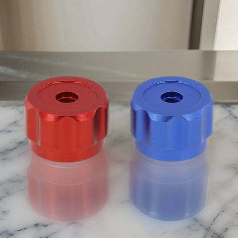 Heavy Duty 2PC Round Wheel Handles For Refrigeration Manifold Gauges Made From Rugged Aluminum Alloy And Rust Resistant Material red and blue