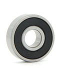 Front view of miniature sealed bearing with metal outer race and black seal, 6.35x17.463x6.28 mm, Amazon