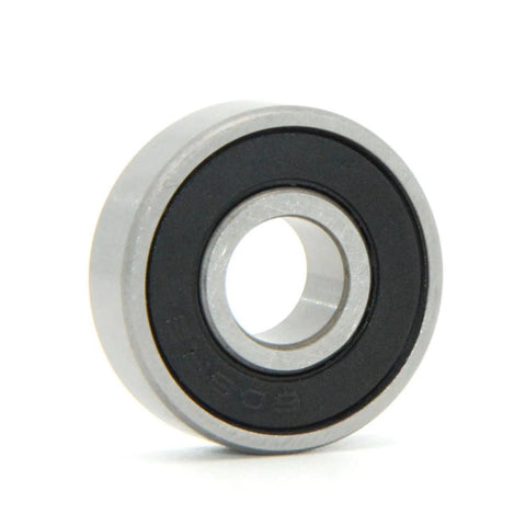 Front view of miniature sealed bearing with metal outer race and black seal, 6.35x17.463x6.28 mm, Amazon