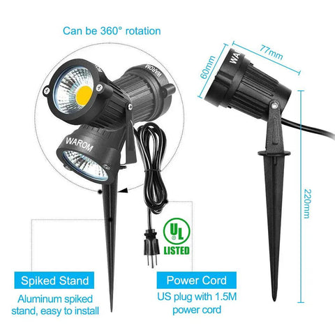 All Metal Landscape Outdoor Spotlights Waterproof IP65 5W 120V Yard Flood Light With Ground Stake 3200K Warm White in twin pack