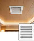 Heavy Duty 22 By 28 White Vent Grille With Removable Access Panel For HVAC Return Air, installed on ceiling.