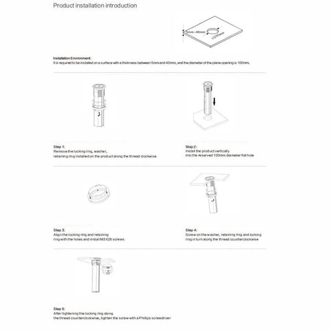 Slick Pop Up Power Strip With Built In Wireless Charging And Touch Controls That Lifts Smoothly From Desktop Or Kitchen Counter For A Hassle Free Clean Workspace Game Changer installation guide with dimensions and steps shown.