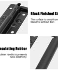 Close-up of premium stainless steel toolbox handles with black enamel finish and insulating rubber grip for wooden crates and battery boxes.