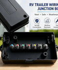 Top Shelf 7 Way Trailer Terminal Box With Color Coded Screw Terminals For Quick Wiring Hookup, open view showing terminals.