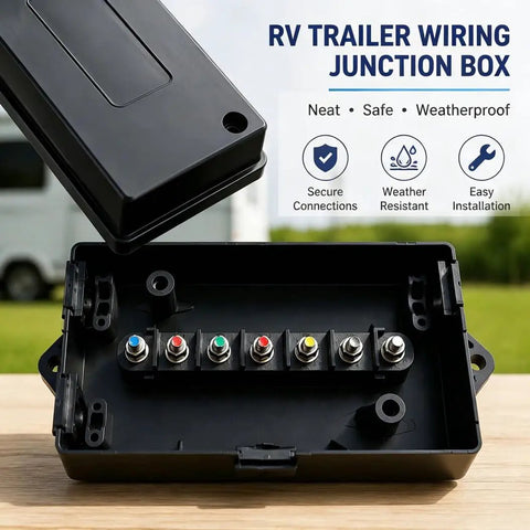 Top Shelf 7 Way Trailer Terminal Box With Color Coded Screw Terminals For Quick Wiring Hookup, open view showing terminals.