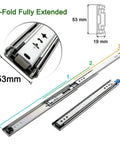 Full Extension Drawer Slides With Locking Function For Cabinets And Furniture, 950mm Bead Slides, dimensions and cross-section view