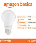 Energy Saving Led Bulbs With 75W Equivalence, 12W Output, Soft White 2700K, Dimmable E26 Base, Lifespan 10,000 Hours