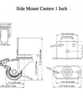 Technical diagram of One Inch L Shaped Plate Caster Wheels Set Of Four Heavy Duty Swivel Side Mount Casters With Two Brakes